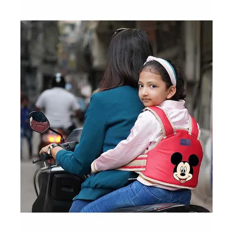 Magic Seat Two Wheeler Carrier Protection Mickey Mouse Print - Red