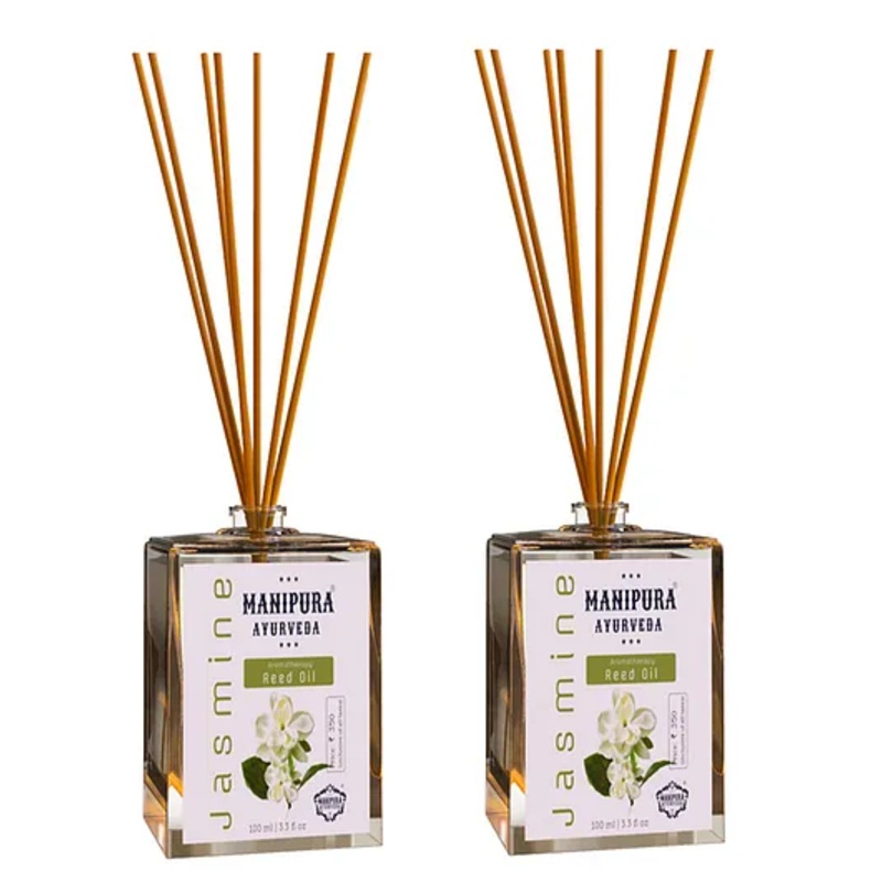 Manipura Ayurveda Aromatherapy Jasmine Reed Diffuser Set Pack of 2 - 100 ml Each