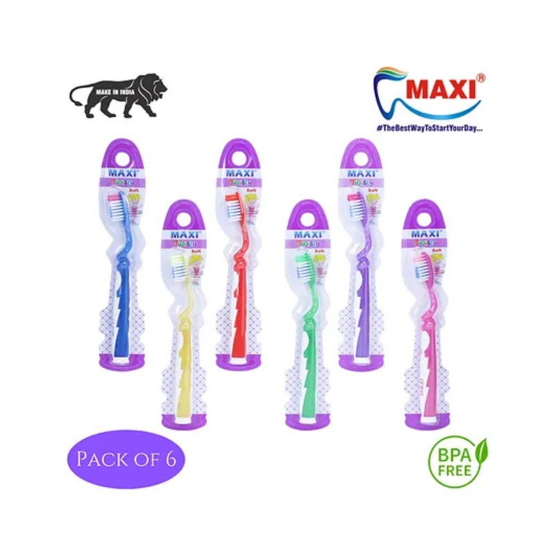 MAXI Twisty Junior Toothbrush Pack of 6 - Multicolour