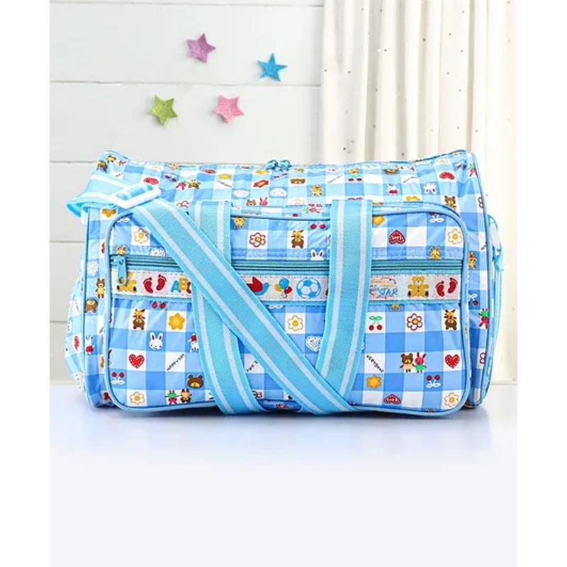PVC Diaper Bag Multiutility Happy Day Square print With PVC Material - Blue