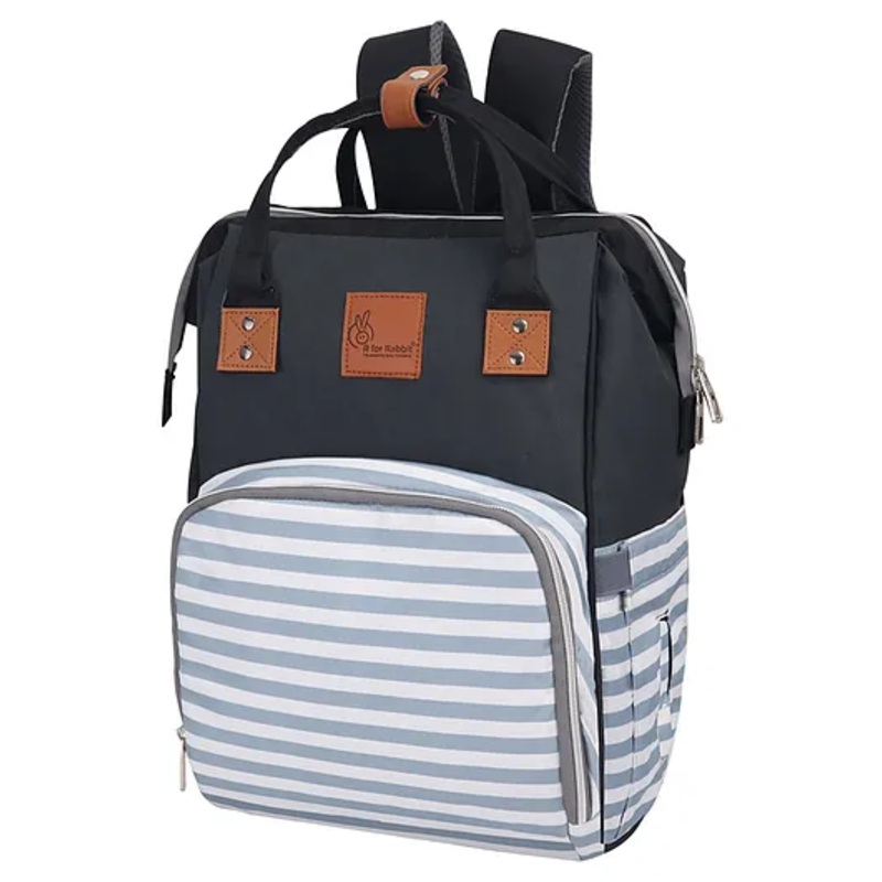 R for Rabbit Caramello Regal Baby Diaper Bag for Mother, Waterproof Kids Diaper Backpack for Mothers, Multifunctional Maternity Bag for Travel, Nursing Backpack for Moms (Grey Stripes)