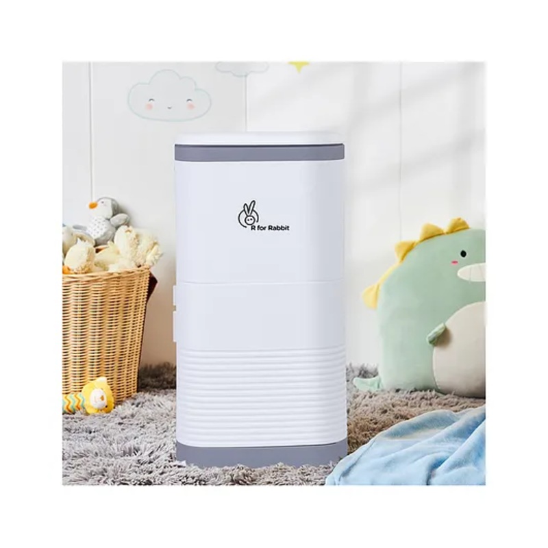 R for Rabbit Hygo Bin Babies Diaper Pail | Portable Diaper Bin with Built-in Odor Controlling Carbon Filter | Child Safety Lock With Magnetic Smart Lid - Grey White