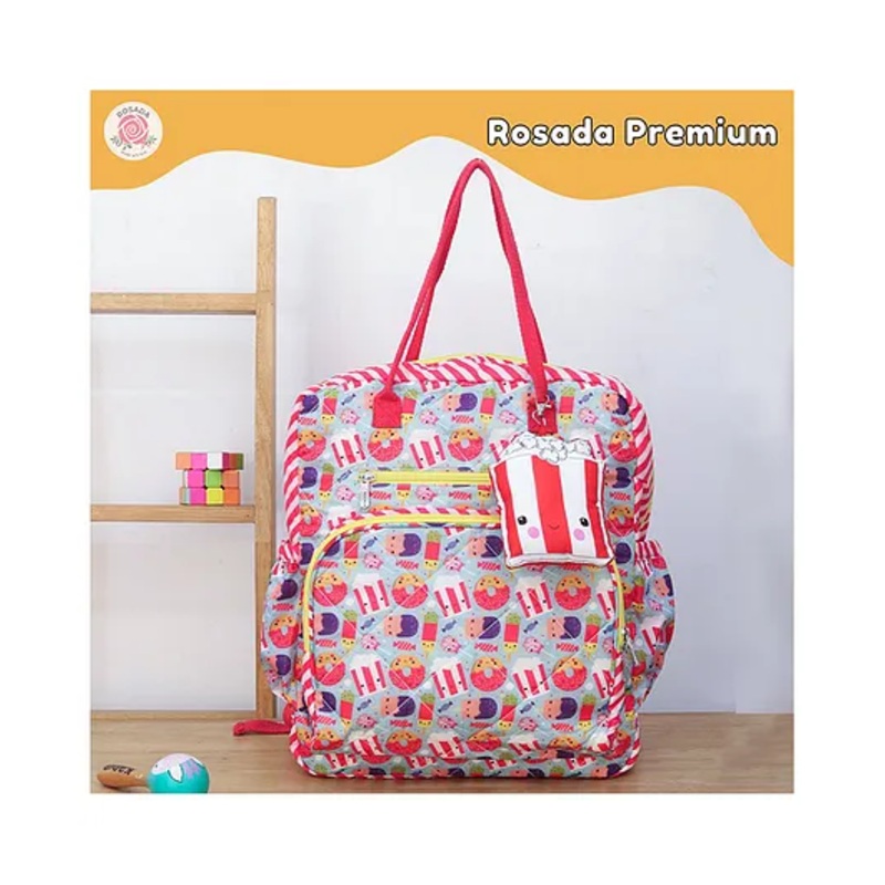 Rosada Trendy Candy Cane Diaper Backpack for New Born Baby Boy Girl Mom | Lightweight Spacious Many Compartments Waterproof | Outing Travel Diaper Bag with Hanging Soft Toy