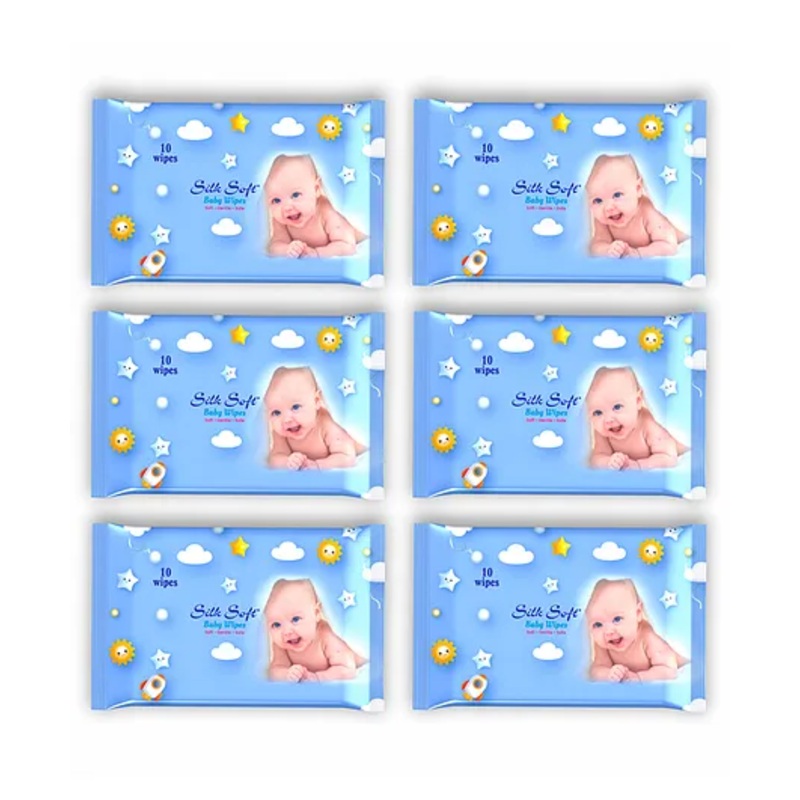 Silk Soft baby wet wipes 10 pulls without lid - Pack of 6