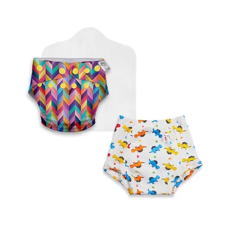 SuperBottoms Organic Cotton UNO Cloth Diaper With 1 Dry Feel Magic Dry Pad & Size 2 Padded Underwear - Multicolor Color May Vary