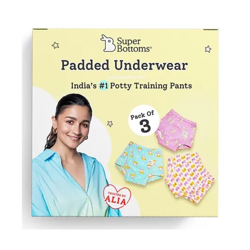 SuperBottoms Padded Underwear for 1-2Y Babies | Potty Training Pants for Mess-Free Diaper-Free Time | Bummy World (Older Version) | Pack of 3