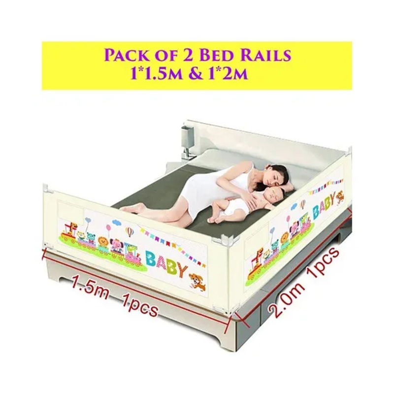 Syga Pack Of 2 Baby Bed Rail 2.0 m x 1 Piece & 1.5 m x 1 Piece - Cream