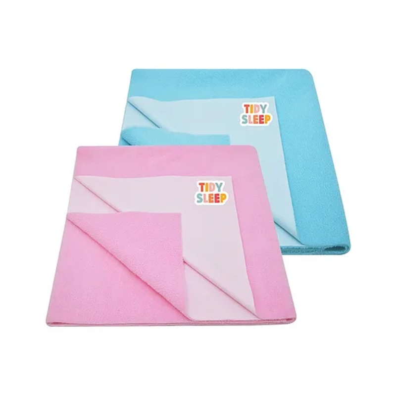 TIDY SLEEP Waterproof Baby Bed Protector Dry Sheet For New Born Babies- Baby Blue & Baby Pink Pack of 2 (Small)  L 70 x B 50 cm