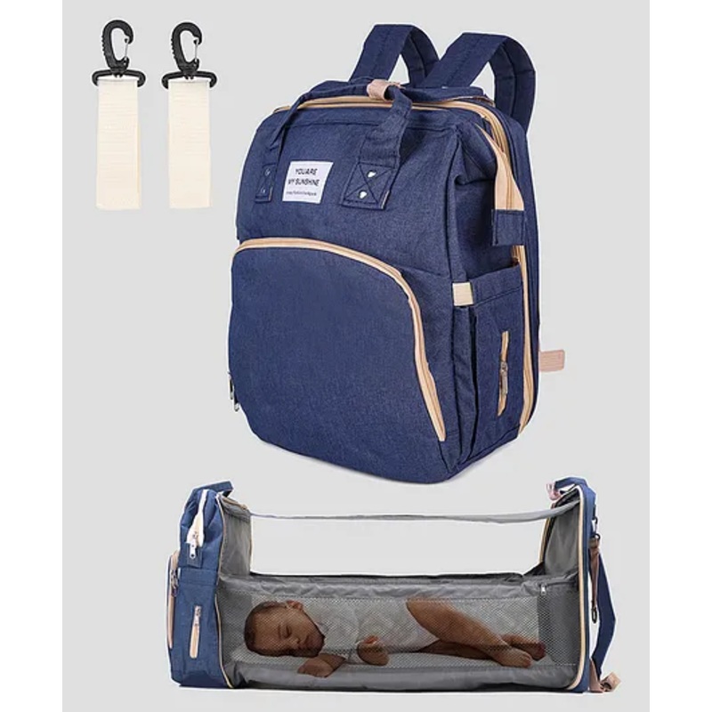 Tinyberg 3-in-1 NestRest Pro Baby Diaper Bag With Foldable Baby Bed & Changing Station,11 Pockets, Usb Port - Midnight Navy Blue