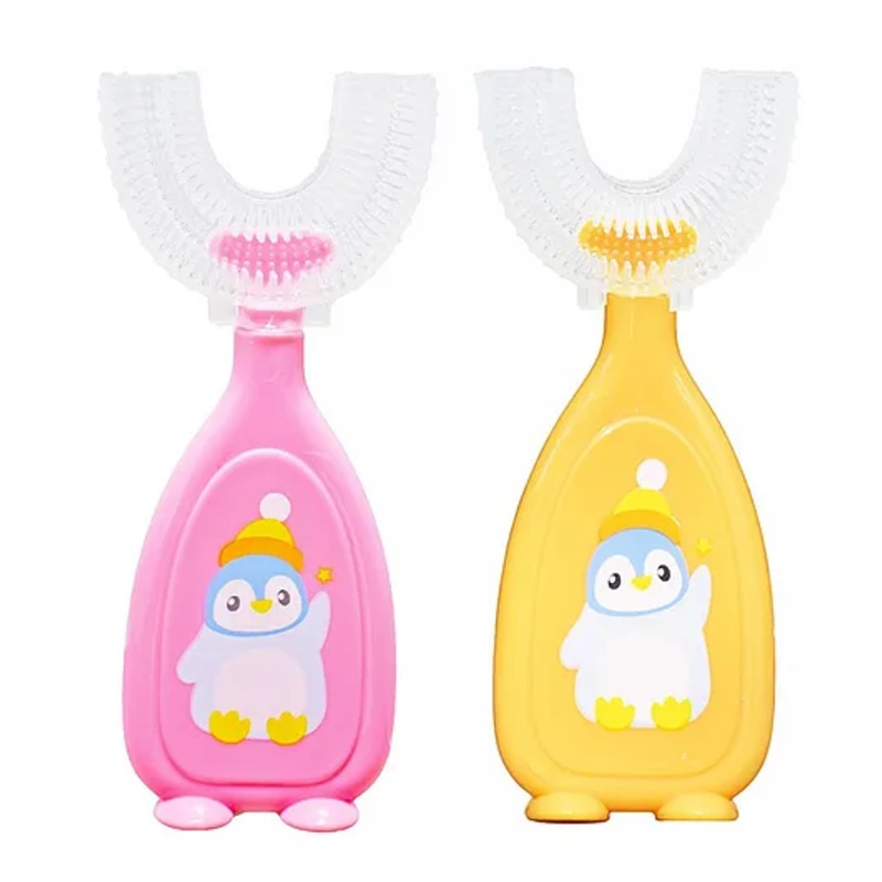TOYPENTER U-Shaped Toothbrush for Baby | 360 Oral Teeth Cleaning Tools | Infants Toothbrush with Food Grade Silicone Head | Manual Toothbrush For new Born Baby (Pack of 2) (Pink & Yellow)