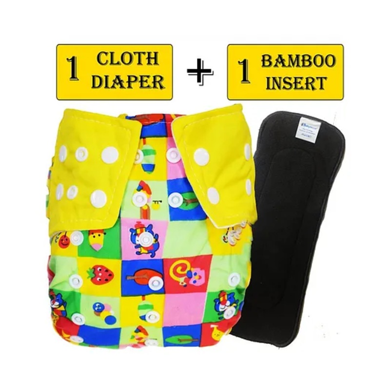 Babymoon Reusable Cloth Diaper with Insert Multi Print - Yellow