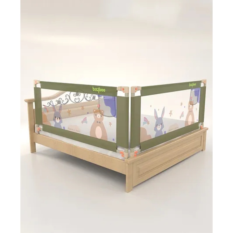 BAYBEE Baby Bed Rail Guard for Baby Toddlers Safety, Portable Kids Bed Rail Safeguard Fence with Adjustable Height | Foldable Single Side Bed Protector for Newborn Baby (Pack of 2, Dark Green, 200x80cm)