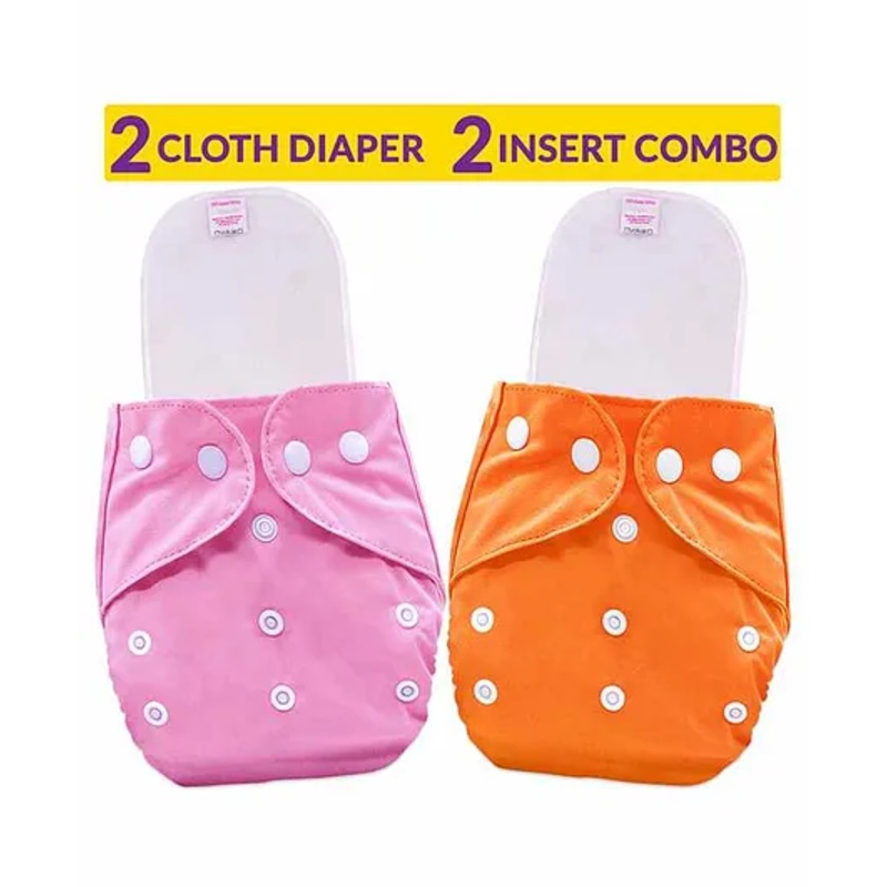 Bembika Reusable Solid Pocket Cloth Diapers With Inserts Pack of 2 - Pink Orange