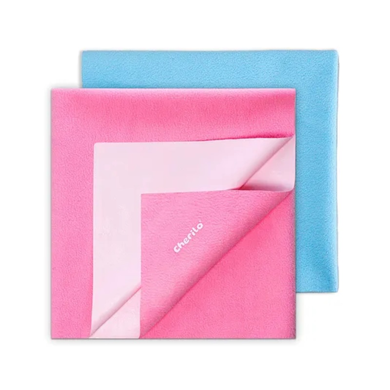 Cherilo Waterproof Baby Bed Protector Sheet Medium Pack of 2 -Pink & Sky Blue
