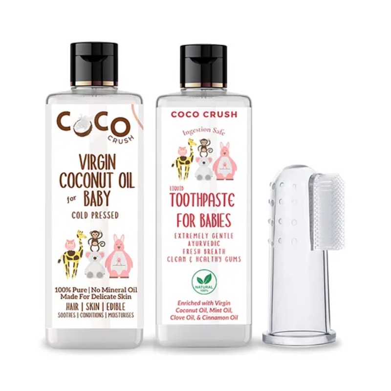 Combo of Virgin Coconut Oil for Babies, 50ml and Ayurvedic Kids Liquid Toothpaste, 50ml & Toothbrush, 1pc