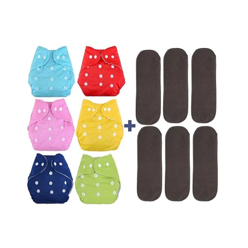 DOMENICO Adjustable Cloth Diaper Nappies With Wet Free Inserts Pack of 12 - Multicolor