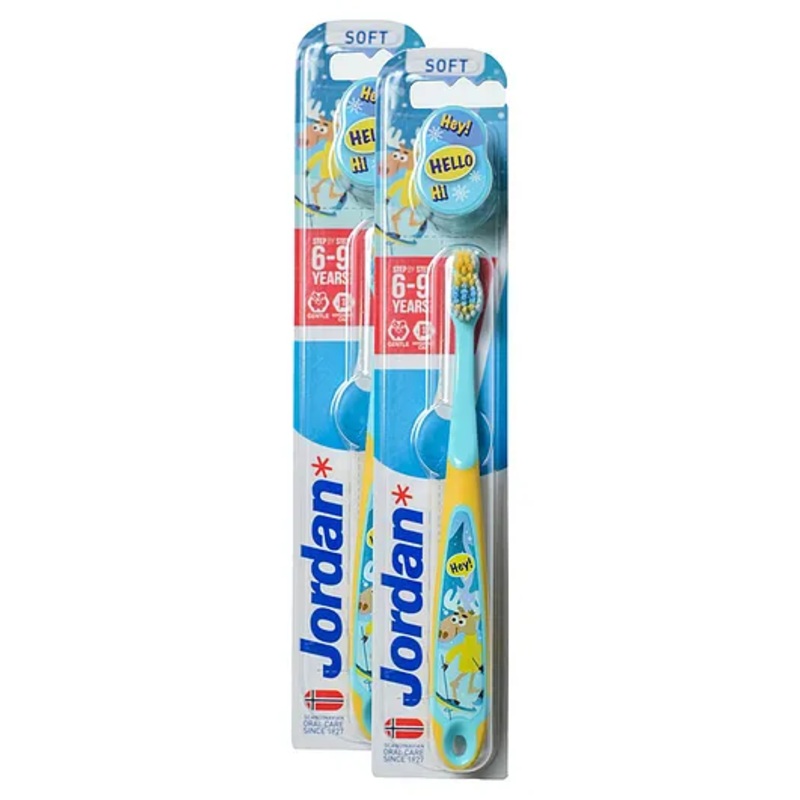 Jordan Step 3 Kid Toothbrush | 6-9 Years | Soft Bristles | Active Tip | Ergonomic Handle Design (Pack of 2)