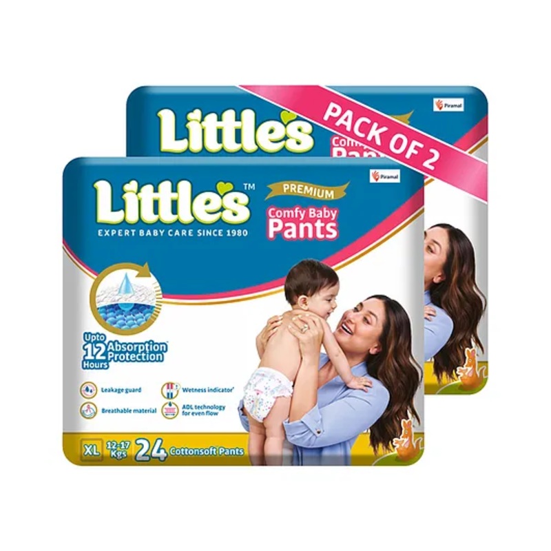 Little's Baby Diapers XL Size (Extra Large) Pants Style | 12-17 kg | 48 Count - Pack of 2 | CottonSoft Baby Diaper with Leakage Guard, Wetness Indicator & 12 Hours Absorption