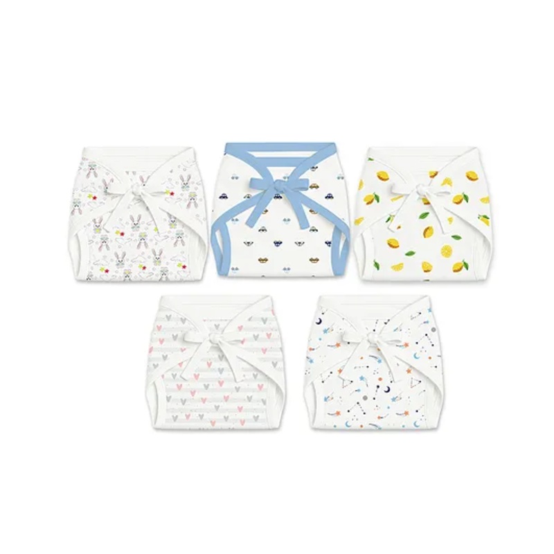 Mom's Home Cotton Cloth Nappies Multi Print Pack of 5 - Multicolor