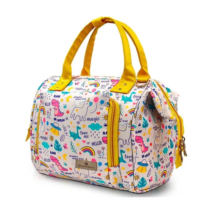 StarAndDaisy Bag for Mothers for Travel, Newborn Baby Diaper Bags with Multiple Pockets, Back Opening, Waterproof Pocket, Unicorn Print - White