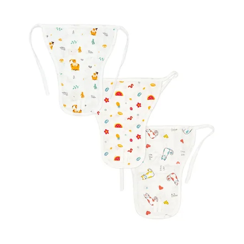 Zizuka Double Layer Muslin Cotton Newborn Baby Nappy, Langot-Multicolor Pack of 3 -Size 0-3 Months