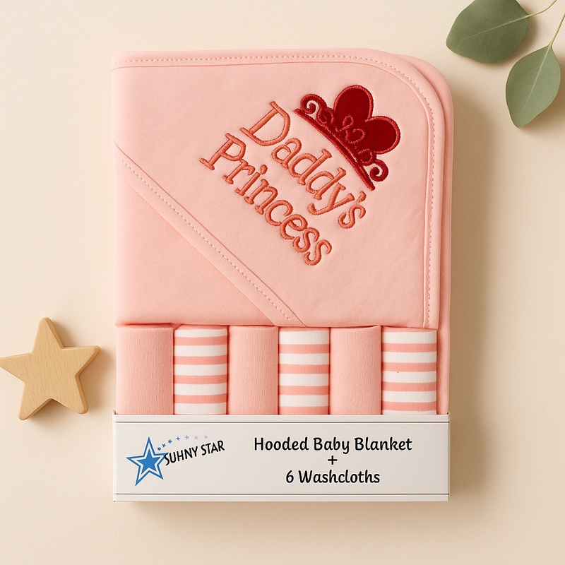 Baby 7Pcs Wrapping Sheet & Washcloths Daddy Princess Pink - Sunshine