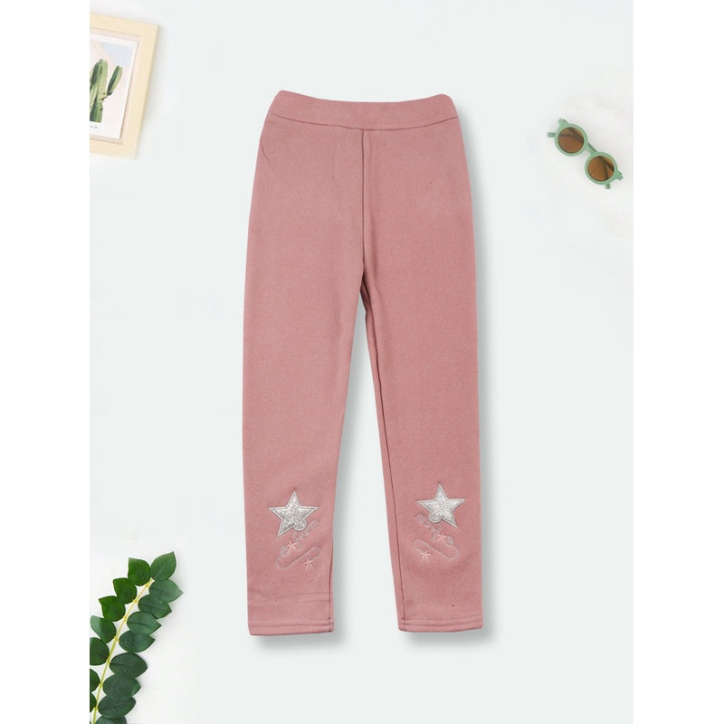 Girls Fleece Tights Stars Peach - Sunshine
