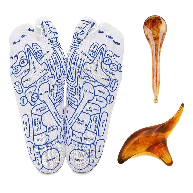 Reflexology Socks with Amber Acupuncture Point Massage Stick Reflexology Ankle Socks for Trigger Point Massage Women Therapeutic Socks for Relaxation