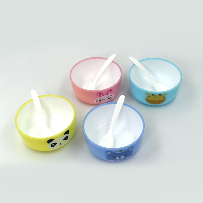 Plastic Animal Cartoon Colorful Bowl set,  4 Pieces Bowl with 4 Spoons for Kids (Assorted Color)