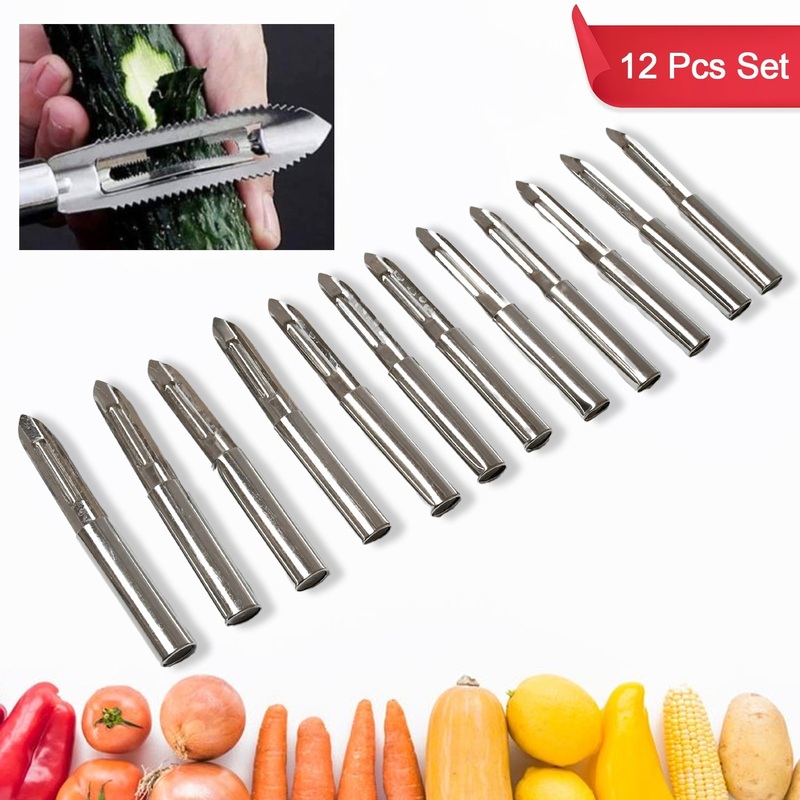 Stainless Steel Peeler Set  Multi-Purpose Handle for Peeling & Shredding (12 Pcs Set)