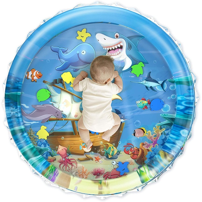 Activity Play Mat,Baby Infant Toddlers Inflatable Water Play Floor Mat Children Growth Activity Tool Baby Water Mat Toy for Baby Round Mat (40 X 40 X 2.5 Inches) - Multicolor