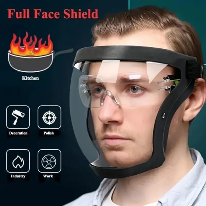 Anti-Fog Full Face Shield Upgraded, Impact & Wind Resistant Cycling Mask with Adjustable Fit, Transparent Protection for Outdoor & Kitchen Use, Heat & Blue Light Blocking