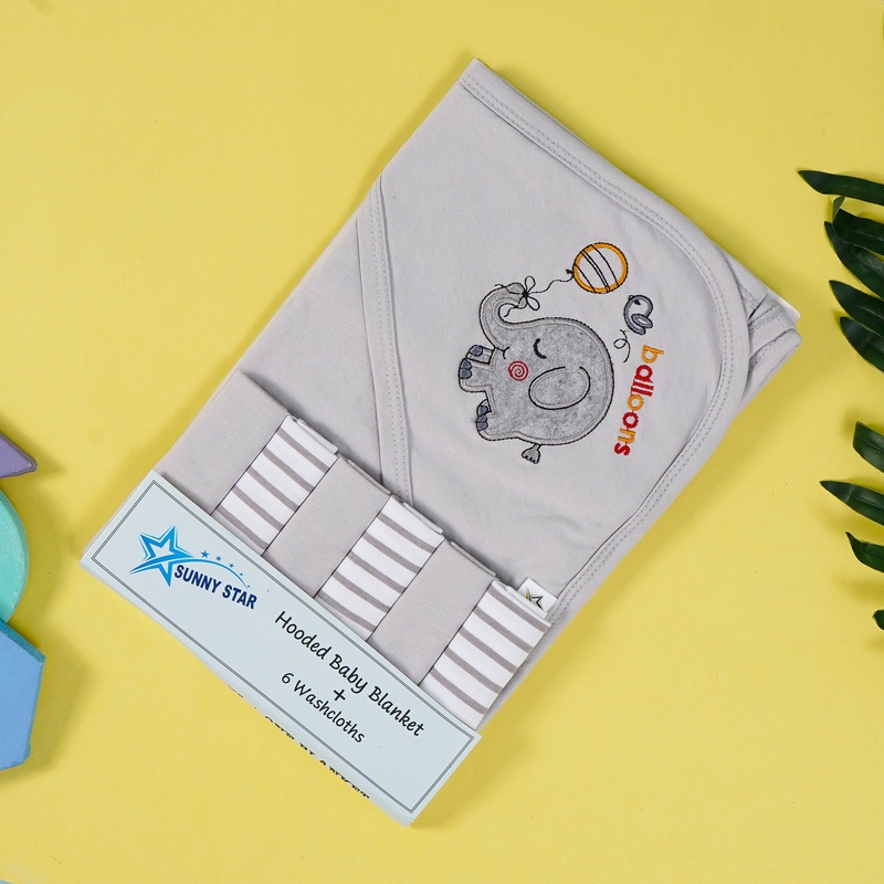 Baby 7Pcs Wrapping Sheet & Washcloths Grey - Sunshine
