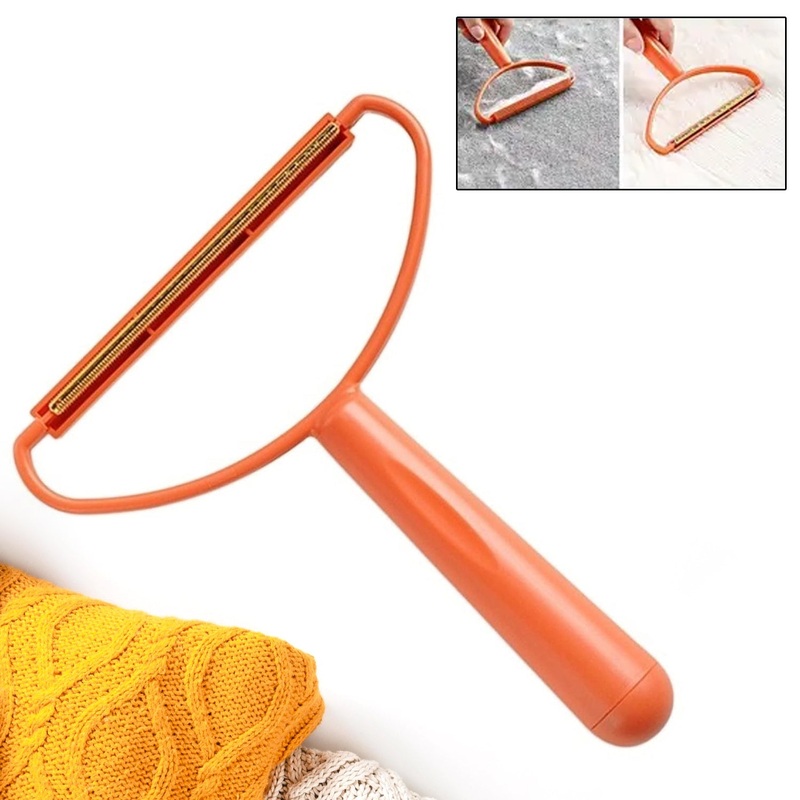 2-in-1 Portable Lint Remover  Long-Handle Brush & Sticky Roller for Clothes, Furniture & Carpets (1 Pc)