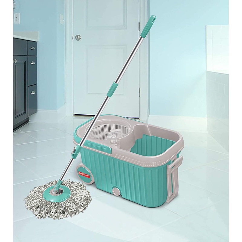 Spin Mop with Bigger Wheels and Plastic Auto Fold Handle for 360 Degree Cleaning