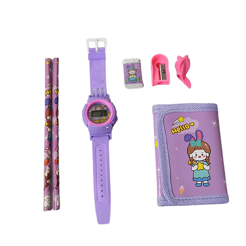 Stationery Set for Kids  7-in-1 School Kit with Pencils, Eraser, Sharpener, Pouch & More (Pack of 7 Pcs)