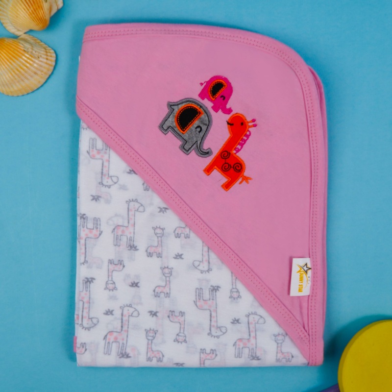 Baby Hooded Cotton Wrapping Sheet Dino Baby Pink (34In X 36In) - Sunshine