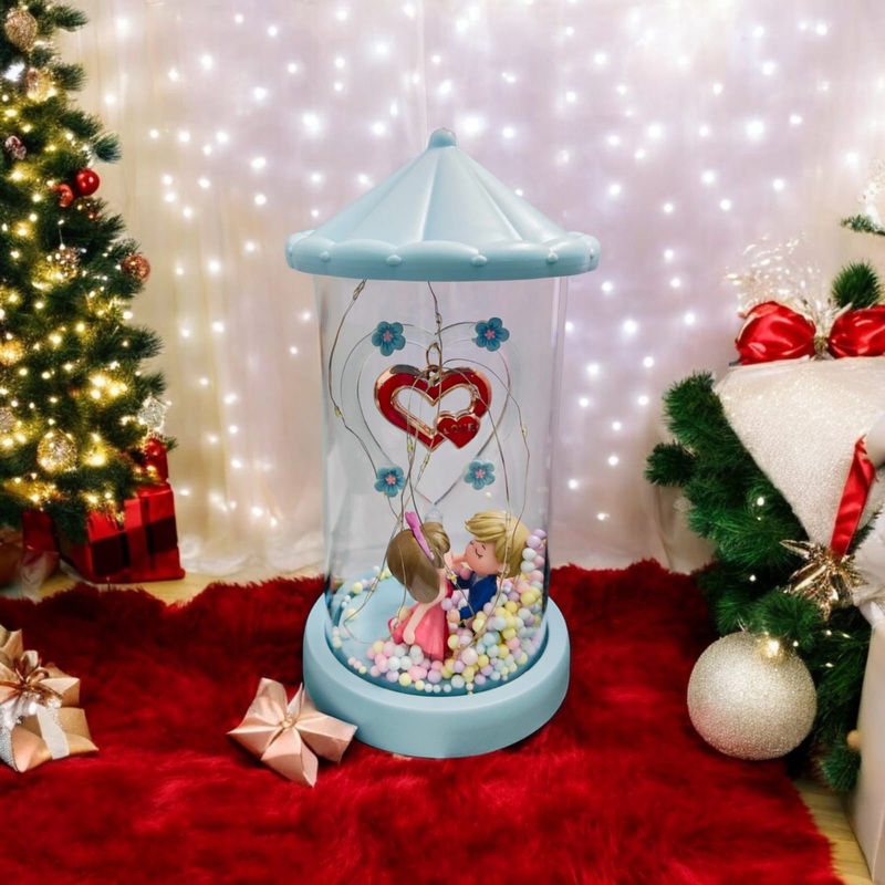 Gift Item Glass Cute Couple showpiece with Light Best Valentines Day Gift for Girlfriend Boyfriend (Multicolor light with music