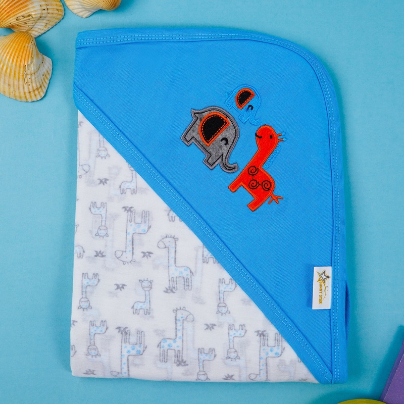 Baby Hooded Cotton Wrapping Sheet Dino Blue (34In X 36In) - Sunshine