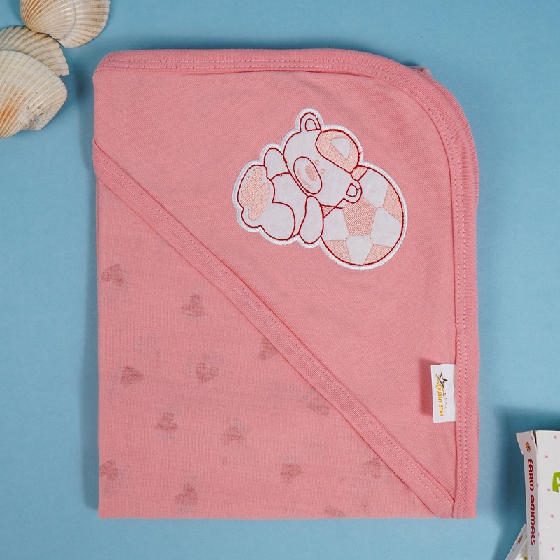 Baby Hooded Wrapping Sheet Teddy Bear Peach - Sunshine