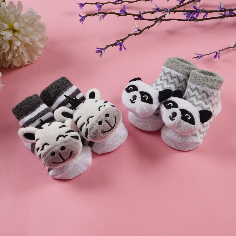 Baby Pack Of 2 Pairs Socks Zebra & Raccoon - Sunshine
