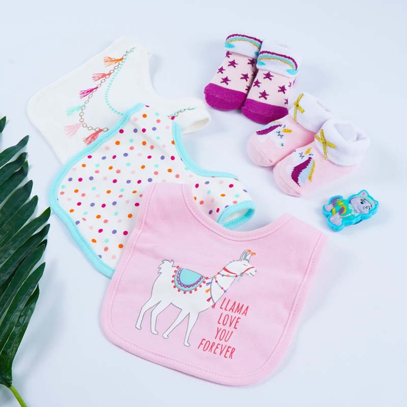 Baby Bibs & Booties 5Pcs Set Llama Pink - Sunshine