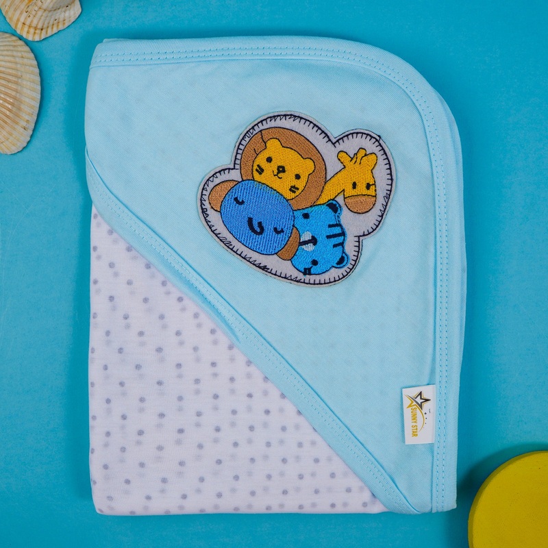 Baby Hooded Cotton Wrapping Sheet Animals Blue - Sunshine