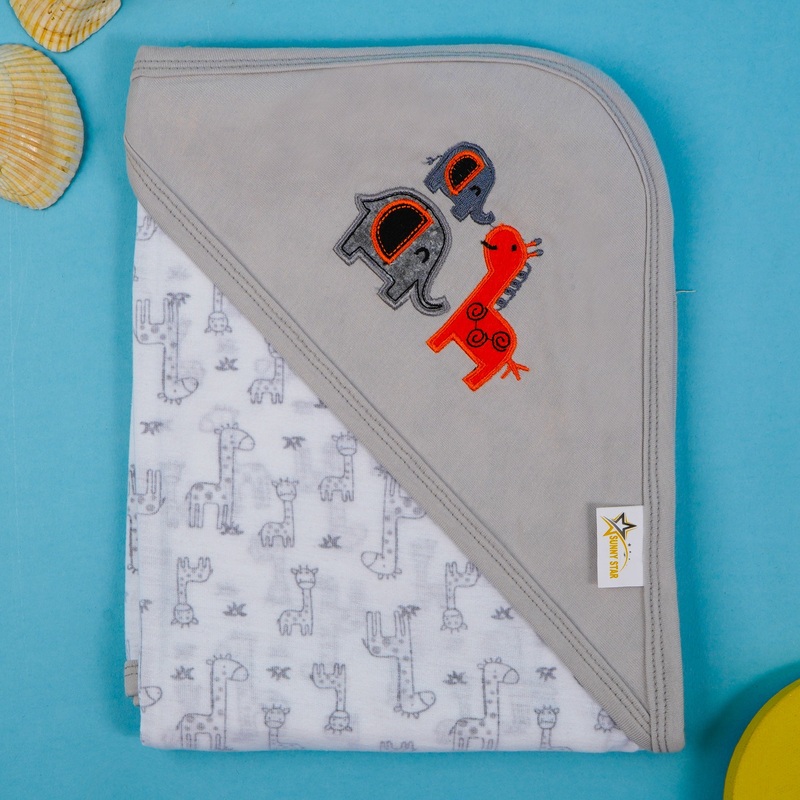 Baby Hooded Cotton Wrapping Sheet Dino Grey (34In X 36In) - Sunshine
