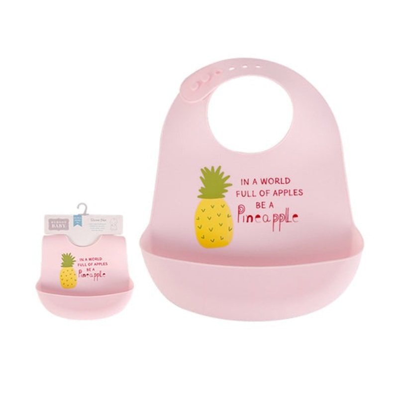Baby Silicon Bib With Pocket Pineapple Pink - Sunshine