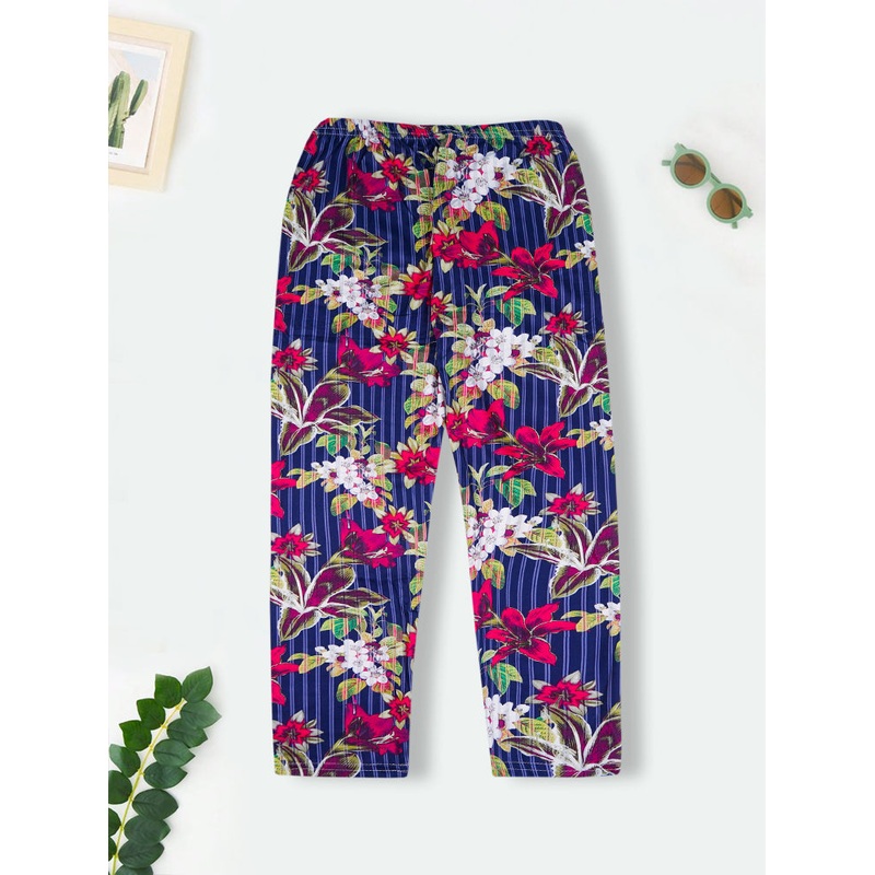 Girls Flexible Tights Floral Navy Blue - Sunshine