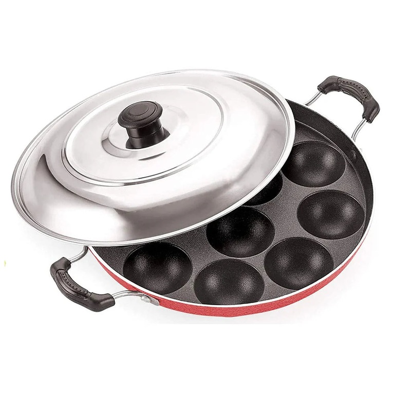 Non Stick 12 Cavity Aluminium Appam Patra Appe Pan Non Stick with Lid