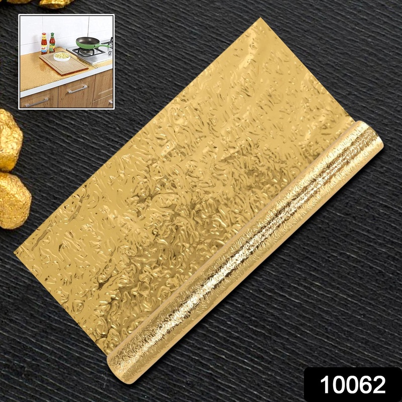 Oil Proof Sticker, Waterproof Self Adhesive Aluminum Foil Wallpaper (60 cm2m / Golden / 1 Pc)