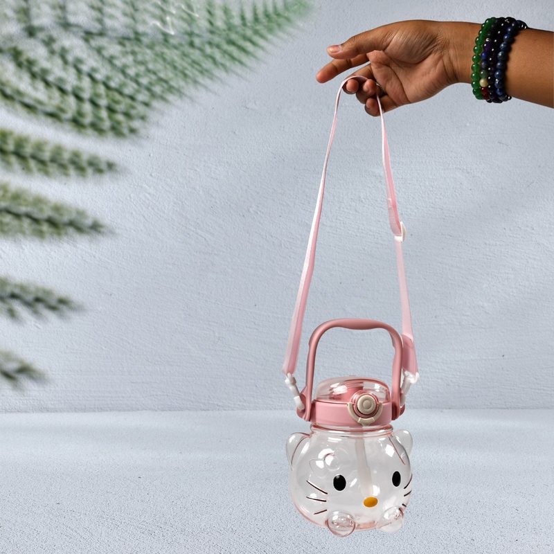 Cute Water Bottles Modern Water bottle with Shoulder Strap and Stickers for Kids School Office Camping Sports Travel.