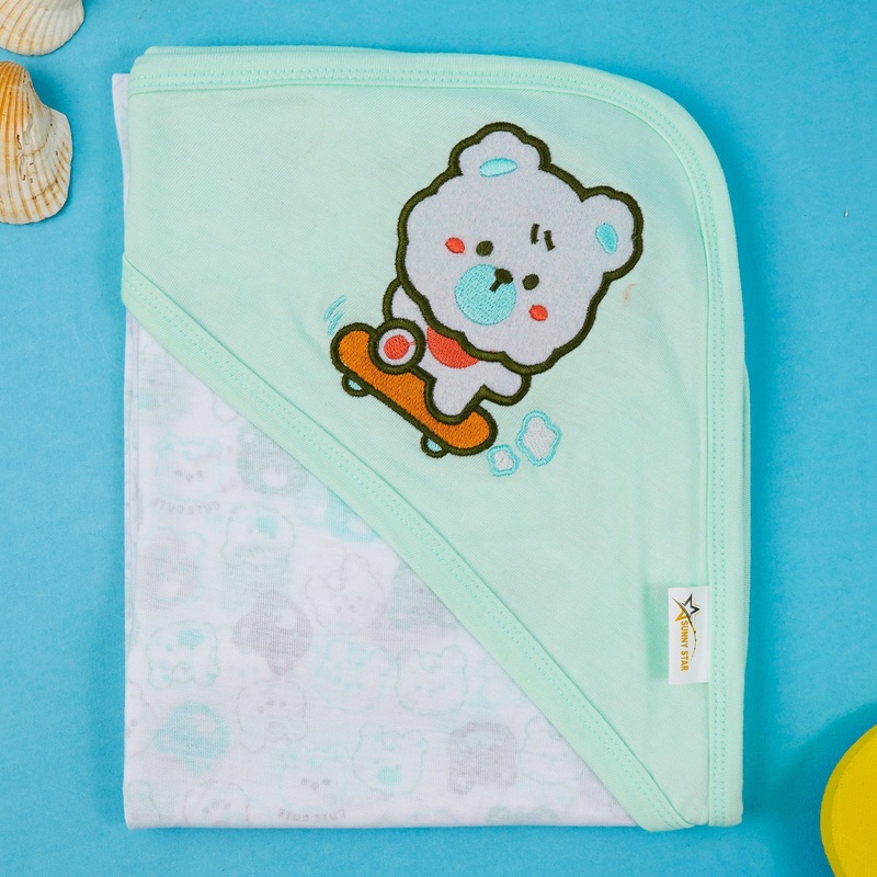 Baby Hooded Cotton Wrapping Sheet Cute Puppy Green - Sunshine